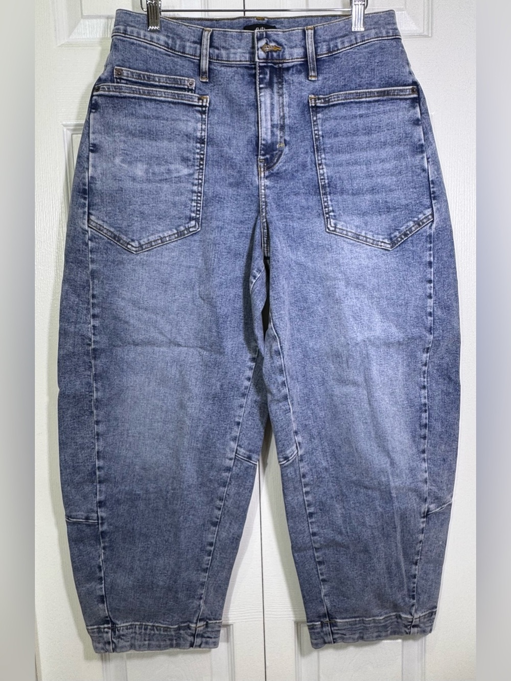 Ruti Ultimate Barrel Leg Jeans Petite 12P Utility Patch Pocket Cropped Denim